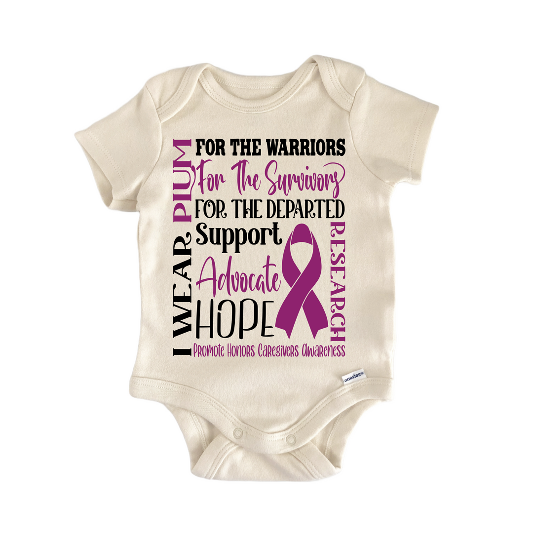 Caregiver Cancer Awareness Plum Ribbon - Baby Bodysuit  Funny Cute Onesie® | North Fork Forager LLC