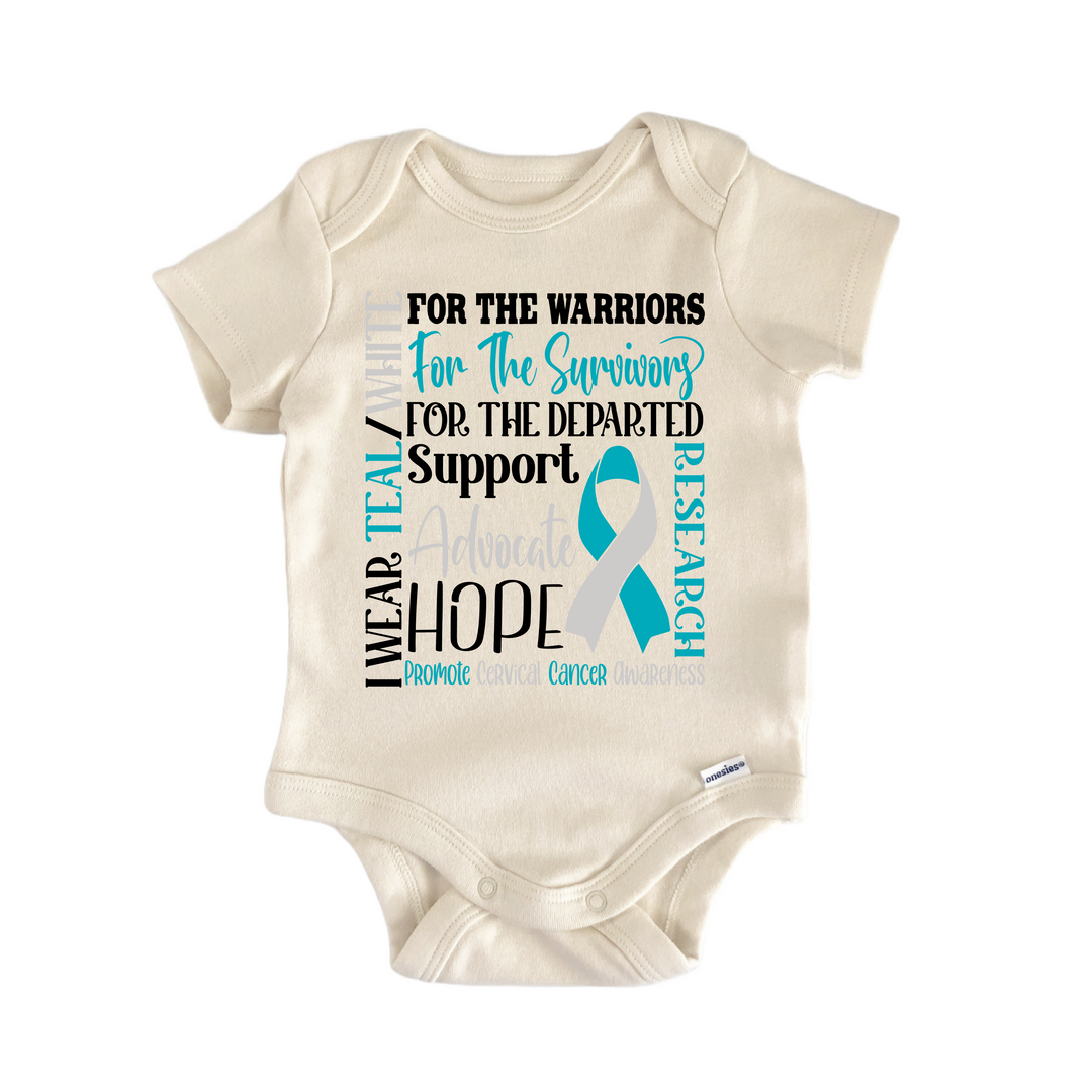 Cervical Cancer Awareness Teal White Ribbon - Baby Bodysuit  Funny Cute Onesie® | North Fork Forager LLC