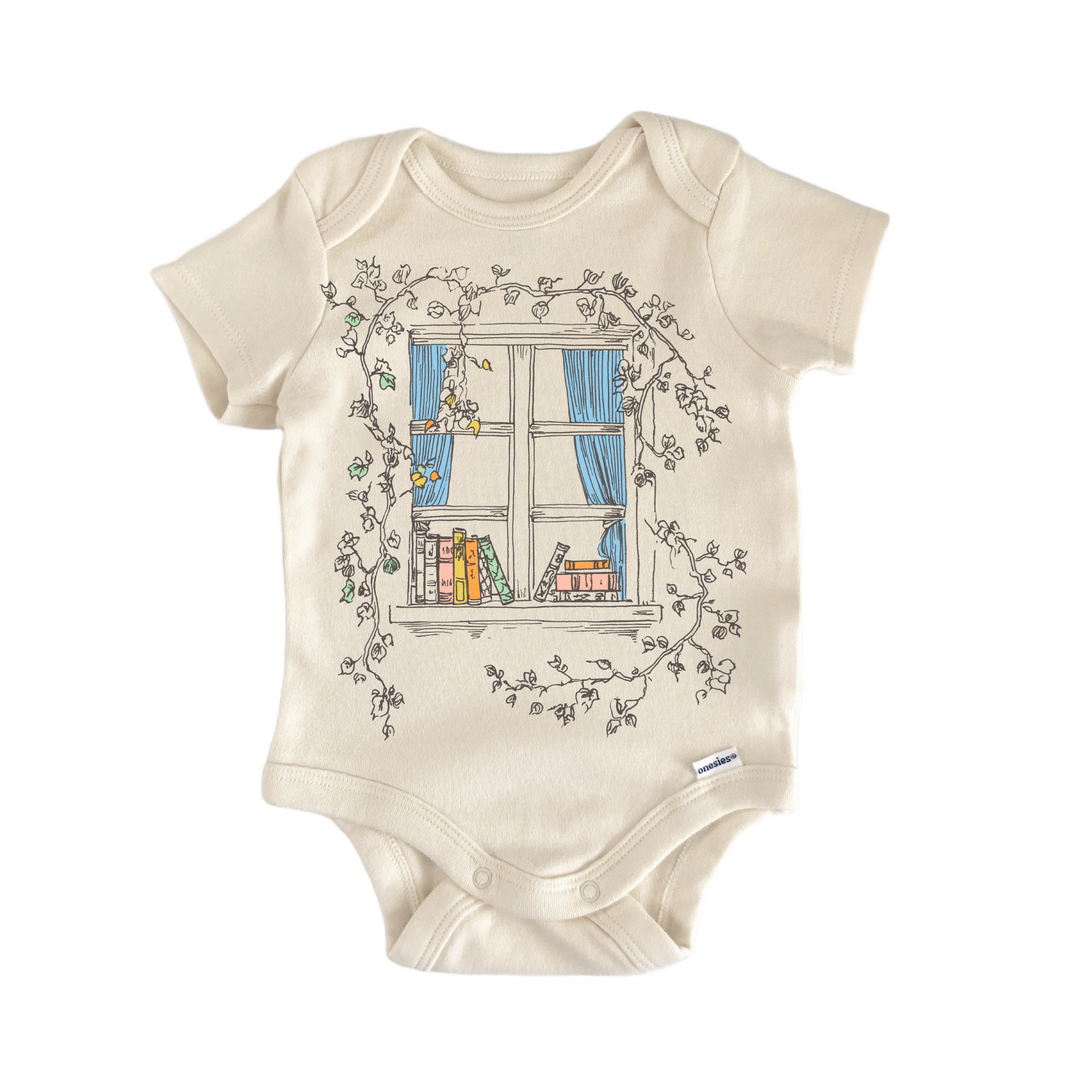 Cottagecore Floral Window Book Reader - Baby Bodysuit  Funny Cute Onesie® | North Fork Forager LLC