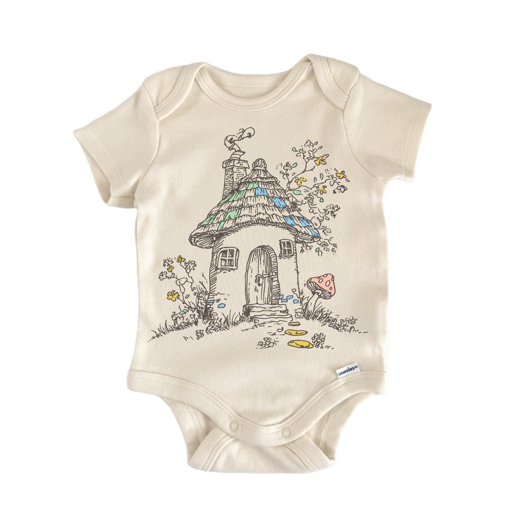 Cottagecore House Mushroom Floral - Baby Bodysuit  Funny Cute Onesie® | North Fork Forager LLC