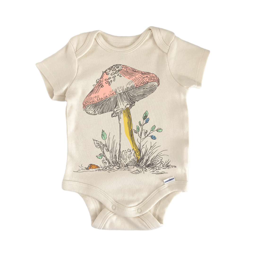 Cottagecore Mushroom Fungi Floral - Baby Bodysuit  Funny Cute Onesie® | North Fork Forager LLC