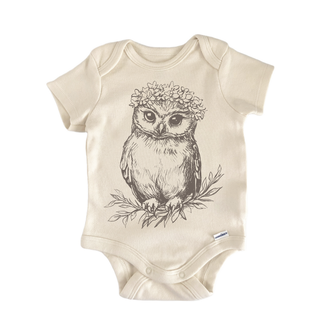 Cottagecore Owl Retro Boho - Baby Bodysuit  Funny Cute Onesie® | North Fork Forager LLC