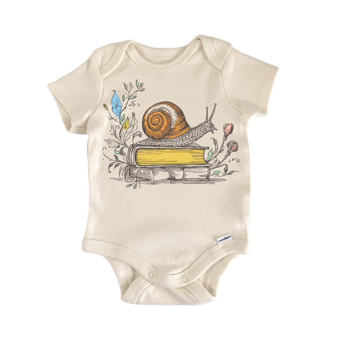 Cottagecore Snail Books Floral - Baby Bodysuit  Funny Cute Onesie® | North Fork Forager LLC