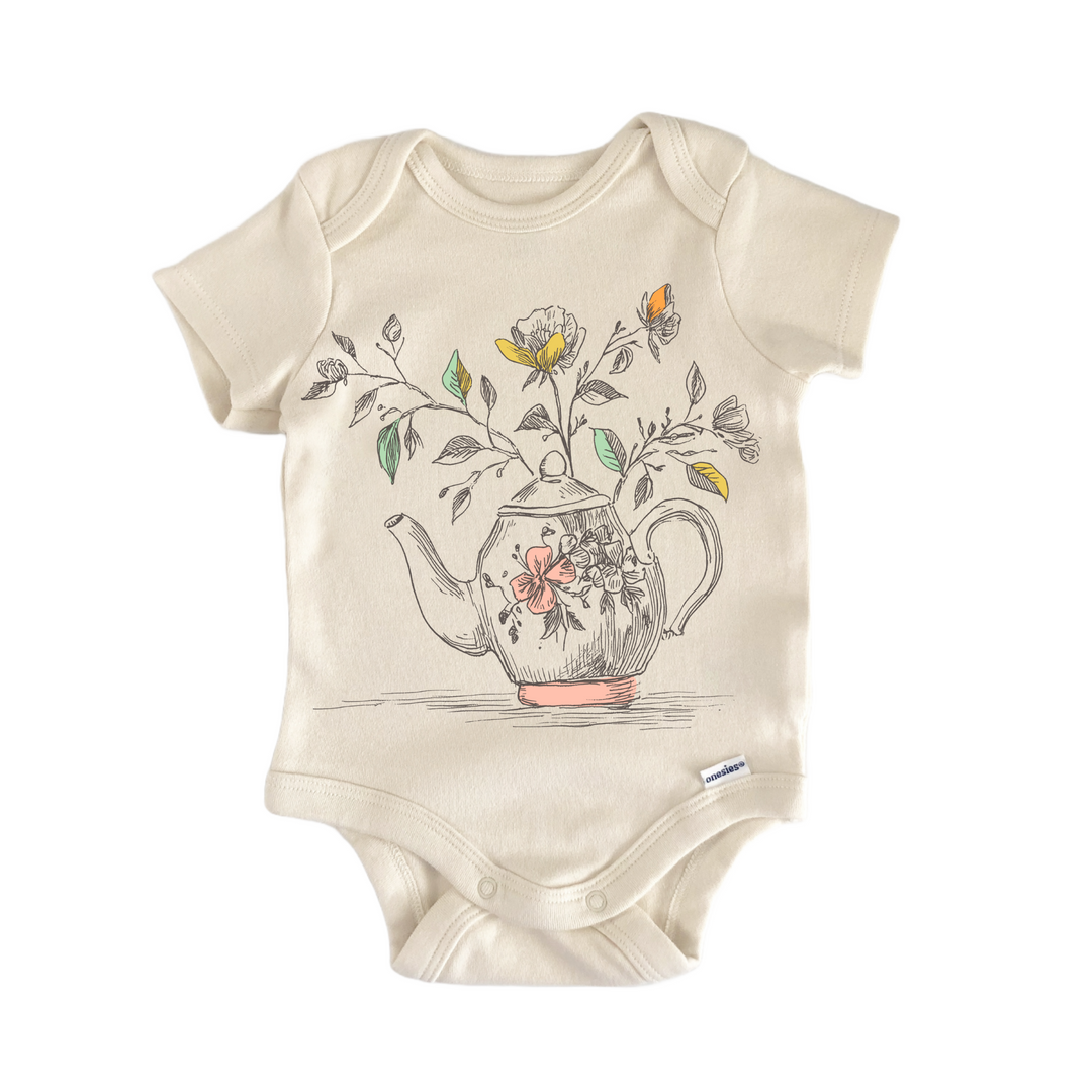 Cottagecore Tea Party Floral - Baby Bodysuit  Funny Cute Onesie® | North Fork Forager LLC