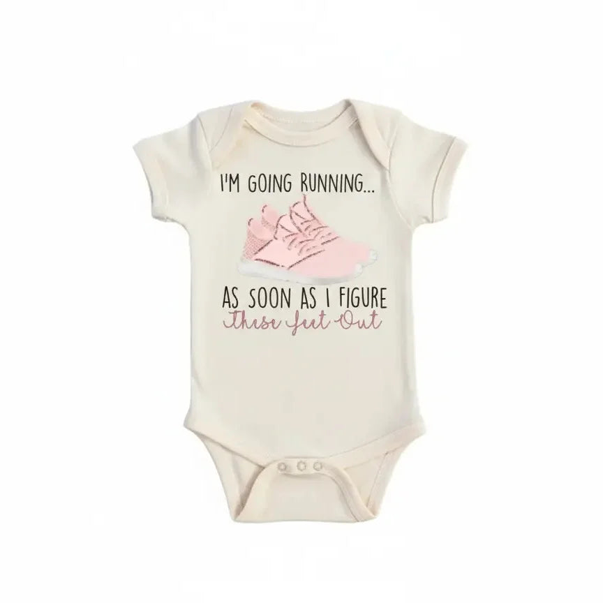 Running  - Baby Boy Girl Clothes Infant Onesie® Funny Cute Newborn 1A GS1  Funny Cute Onesie® | North Fork Forager LLC