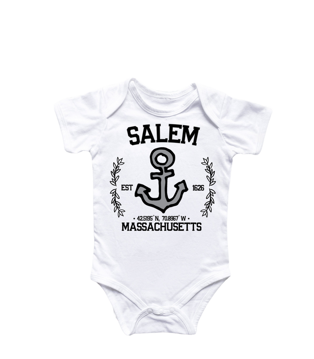 a white bodysuit with an anchor on it