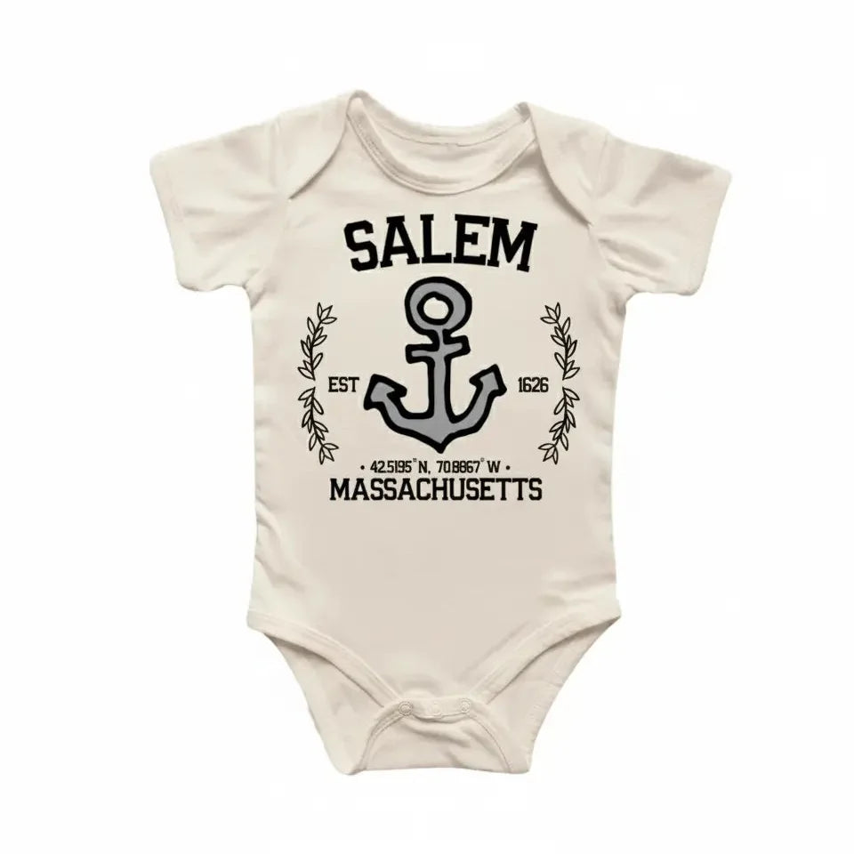 Salem Massachusetts Nautical - Baby Boy Girl Clothes Infant Bodysuit Funny Cute Newborn  Funny Cute Onesie® | North Fork Forager LLC