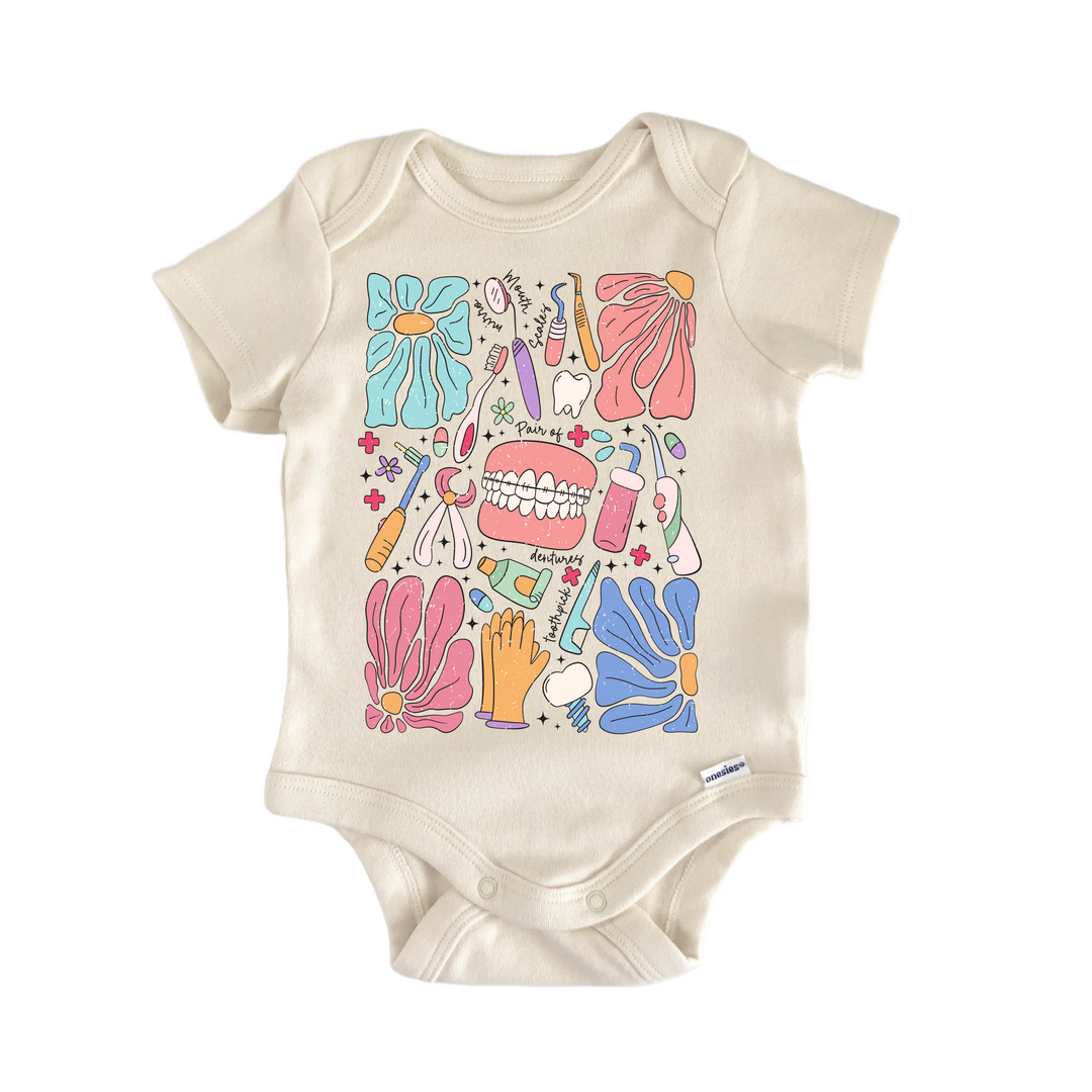 Dental Assistant Dentist Hygenist Floral - Baby Bodysuit  Funny Cute Onesie® | North Fork Forager LLC