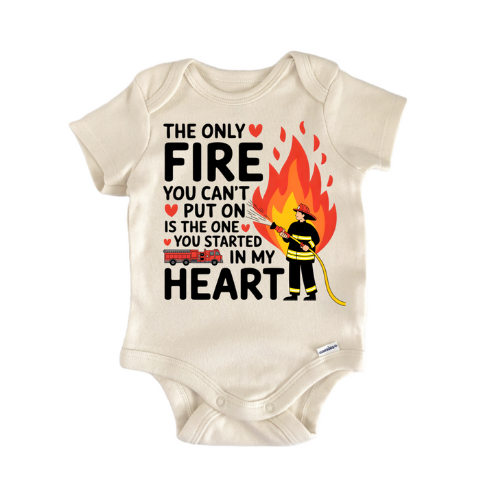 Firefighter Fireman Heart Truck - Baby Bodysuit