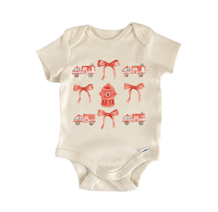 Firefighter Girl Red Bow Newborn Baby Bodysuit