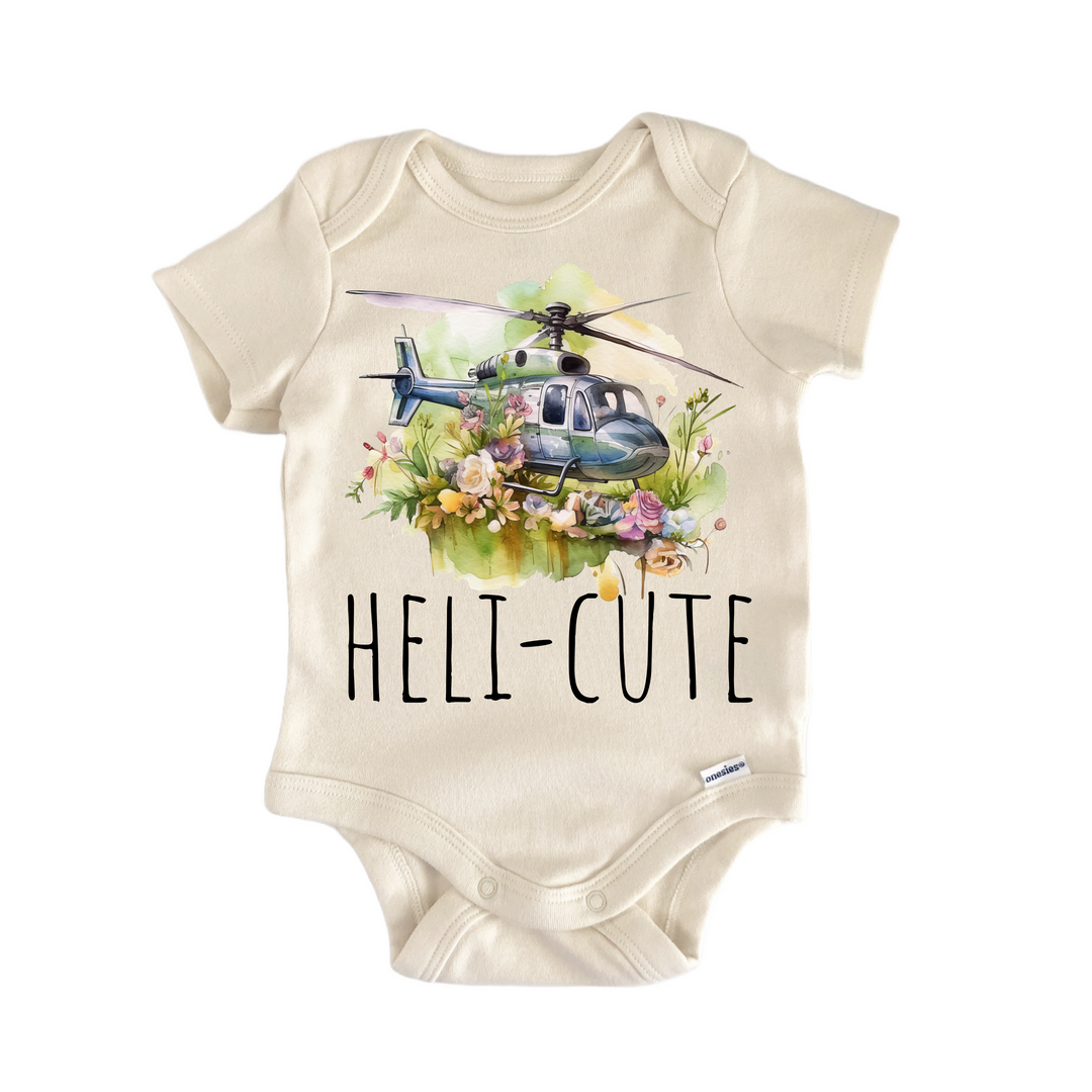 Helicopter Floral Green Flower Pilot - Baby Bodysuit  Funny Cute Onesie® | North Fork Forager LLC