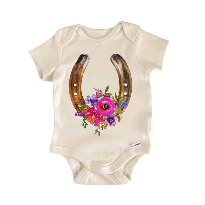 Horse Shoe Floral Equestrian Horse - Baby Bodysuit  Funny Cute Onesie® | North Fork Forager LLC