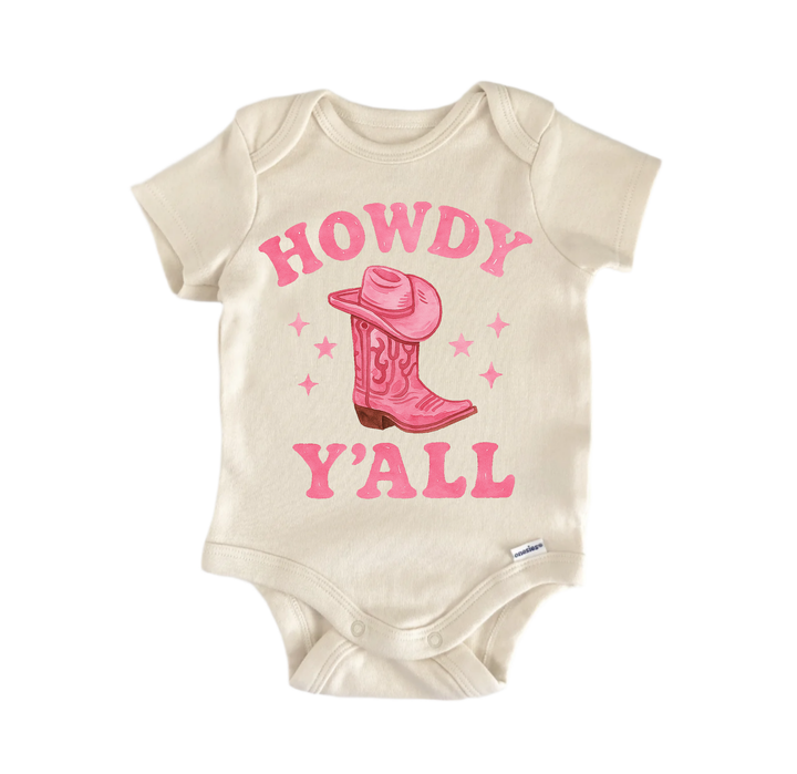 Howdy Yall Pink Boots Cowgirl Newborn Baby Onesie® Bodysuit