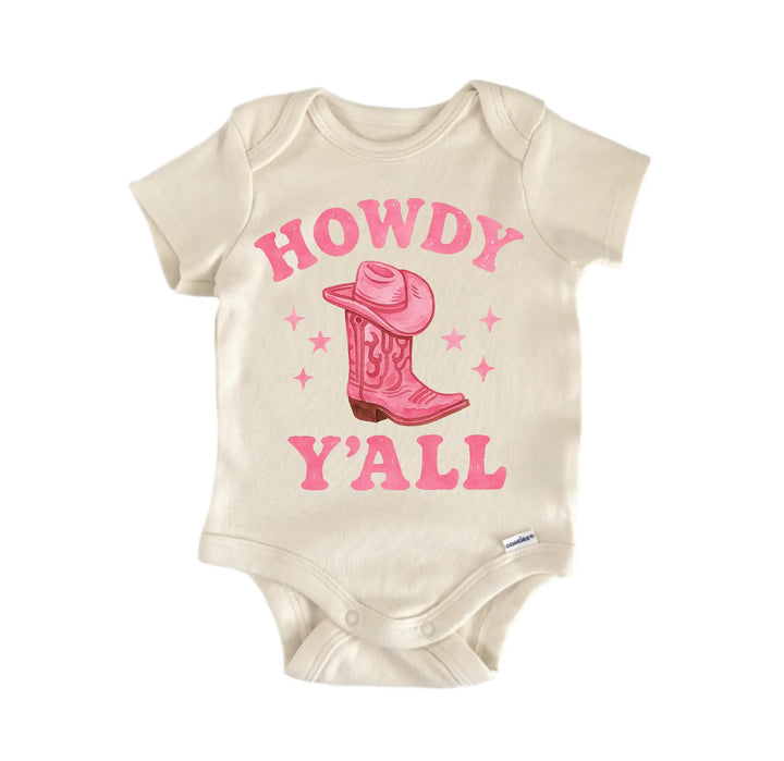 Howdy Yall Pink Boots Cowgirl Newborn Baby Bodysuit