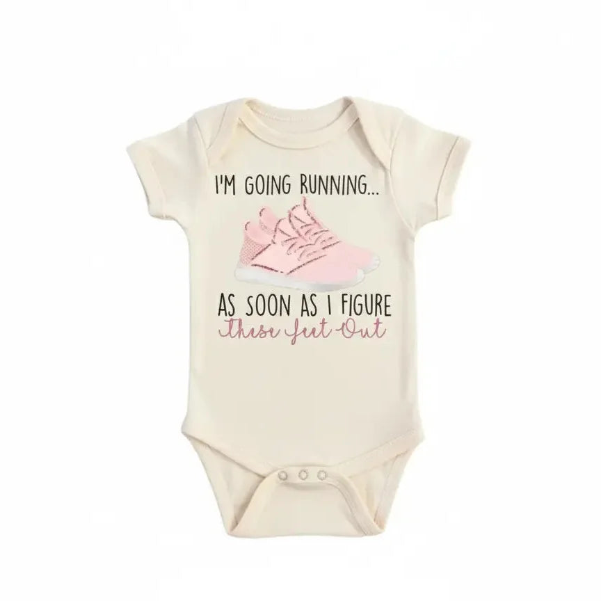 Running  - Baby Boy Girl Clothes Infant Bodysuit Funny Cute Newborn 1A  Funny Cute Onesie® | North Fork Forager LLC