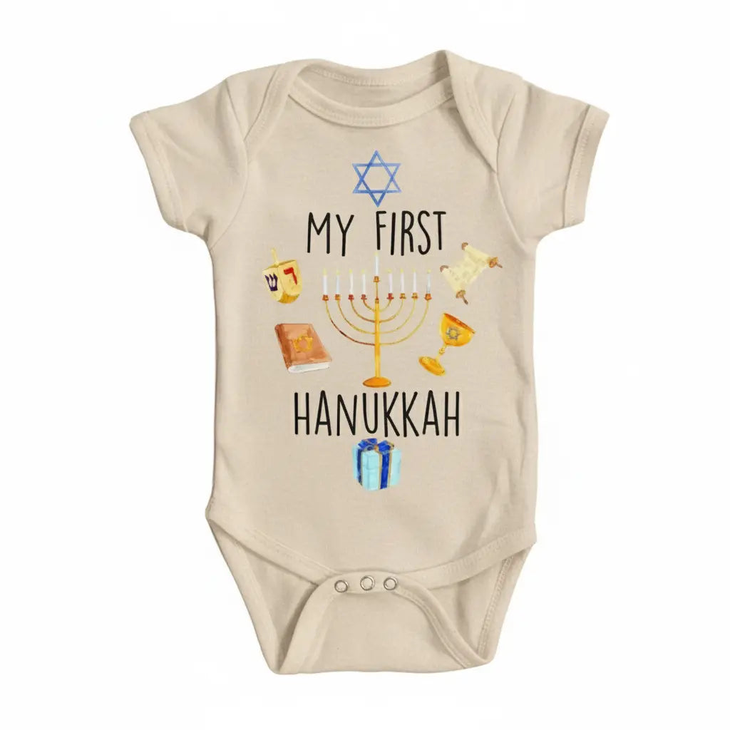 First Hannukah - Baby Boy Girl Clothes Infant Bodysuit Funny Cute Newborn  Funny Cute Onesie® | North Fork Forager LLC