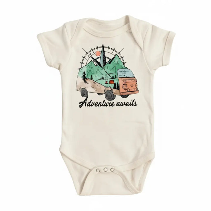 Adventure Awaits Camper - Baby Boy Girl Clothes Infant Bodysuit Funny Cute Newborn  Funny Cute Onesie® | North Fork Forager LLC