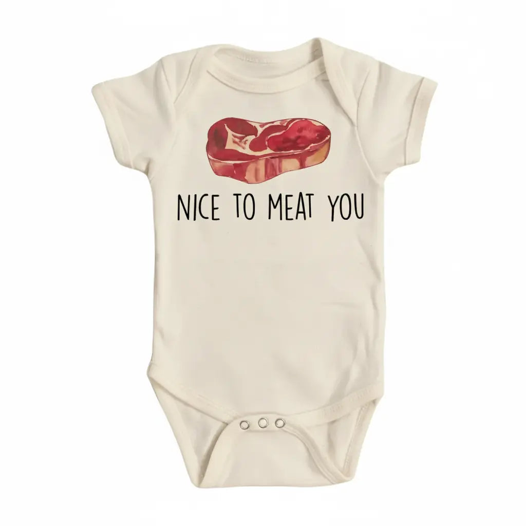 Meat You Bbq - Baby Boy Girl Clothes Infant Bodysuit Funny Cute Newborn 1A  Funny Cute Onesie® | North Fork Forager LLC
