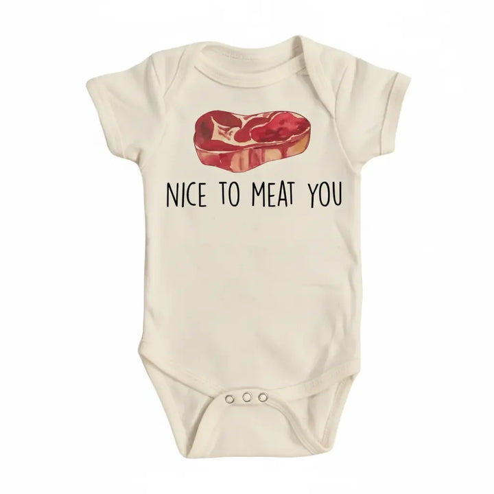 Meat You Bbq - Baby Boy Girl Clothes Infant Bodysuit Funny Cute Newborn 1A  Funny Cute Onesie® | North Fork Forager LLC