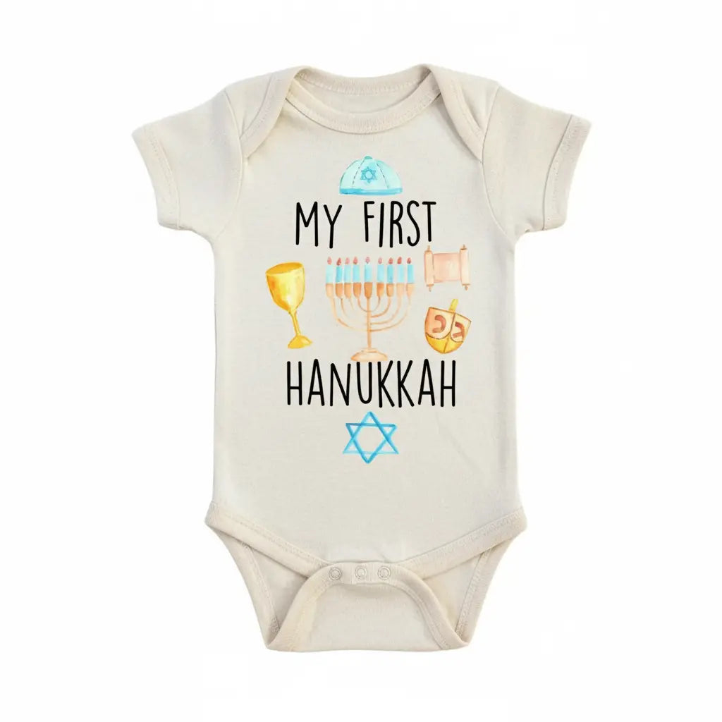 Hannukah First - Baby Boy Girl Clothes Infant Bodysuit Funny Cute Newborn  Funny Cute Onesie® | North Fork Forager LLC
