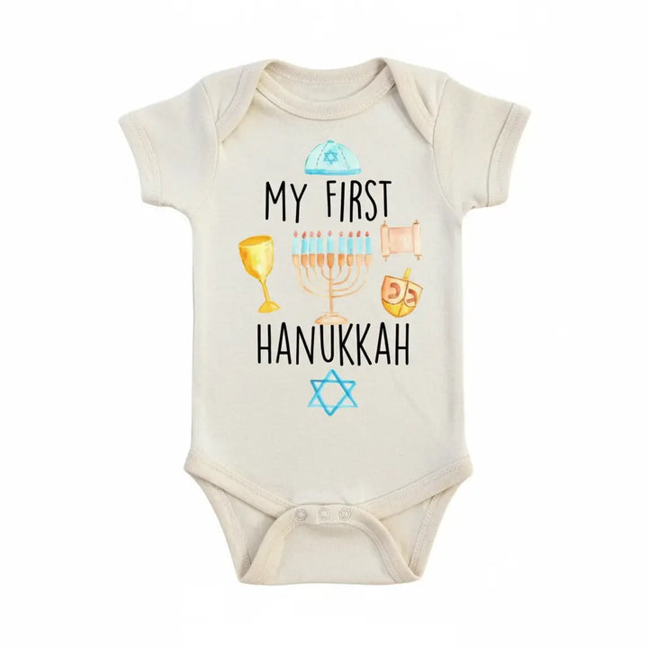 Hannukah First - Baby Boy Girl Clothes Infant Bodysuit Funny Cute Newborn  Funny Cute Onesie® | North Fork Forager LLC