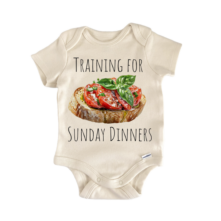 Italian Sunday Dinner Brruschetta Italy - Baby Bodysuit  Funny Cute Onesie® | North Fork Forager LLC