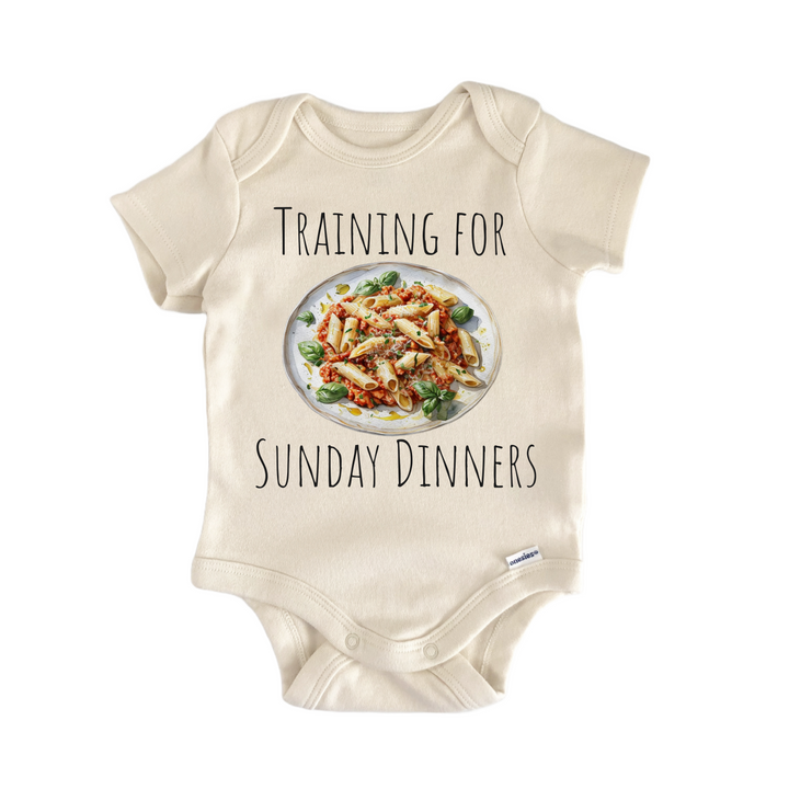 Italian Sunday Dinner Penne Pasta Italy - Baby Bodysuit  Funny Cute Onesie® | North Fork Forager LLC