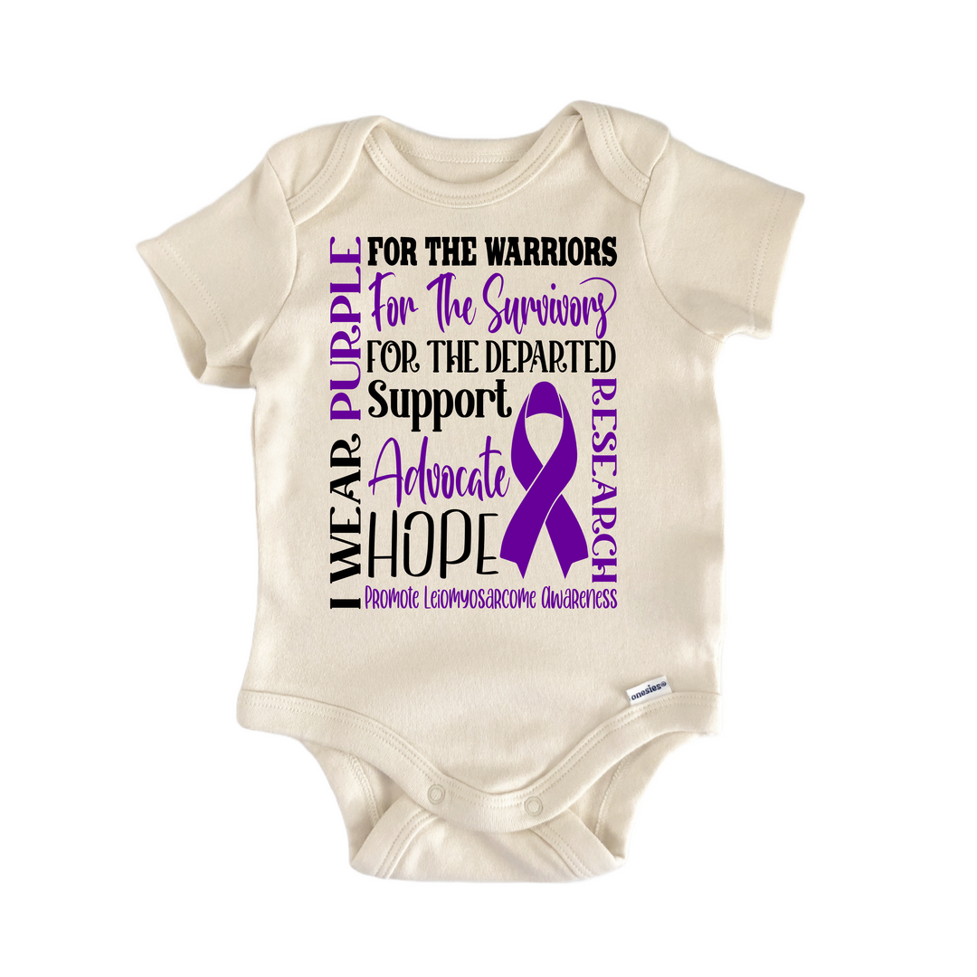 Leiomyosarcome Cancer Awareness Purple Ribbon - Baby Bodysuit  Funny Cute Onesie® | North Fork Forager LLC