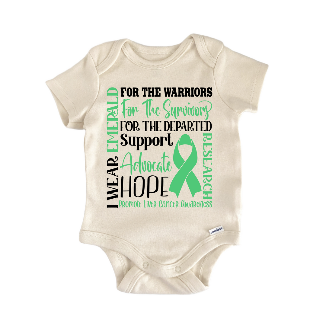 Liver Cancer Awareness Emerald Ribbon - Baby Bodysuit  Funny Cute Onesie® | North Fork Forager LLC