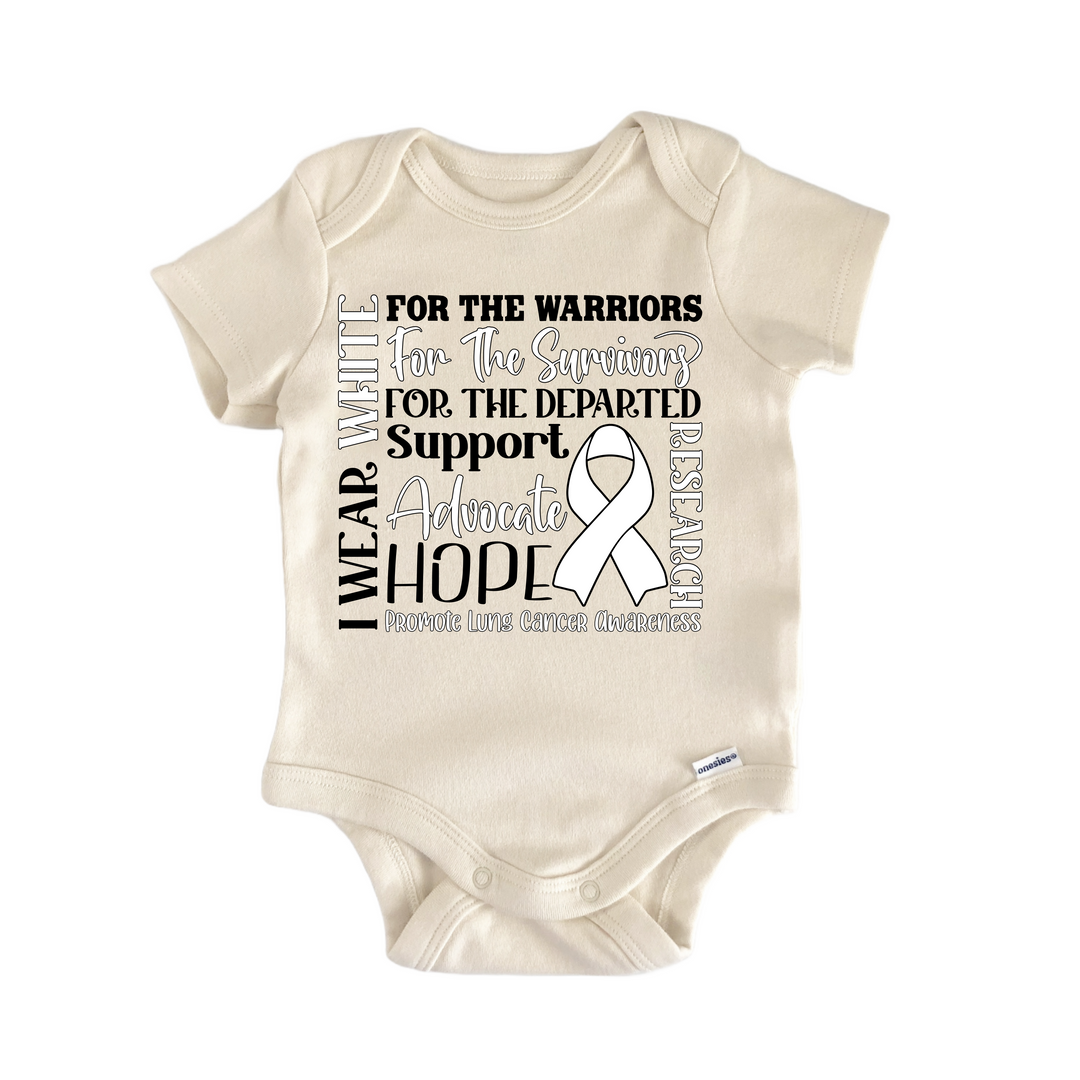 Lung Cancer Awareness White Ribbon - Baby Bodysuit  Funny Cute Onesie® | North Fork Forager LLC