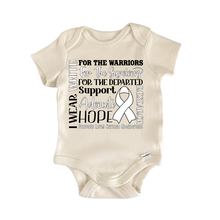 Lung Cancer Awareness White Ribbon - Baby Bodysuit  Funny Cute Onesie® | North Fork Forager LLC