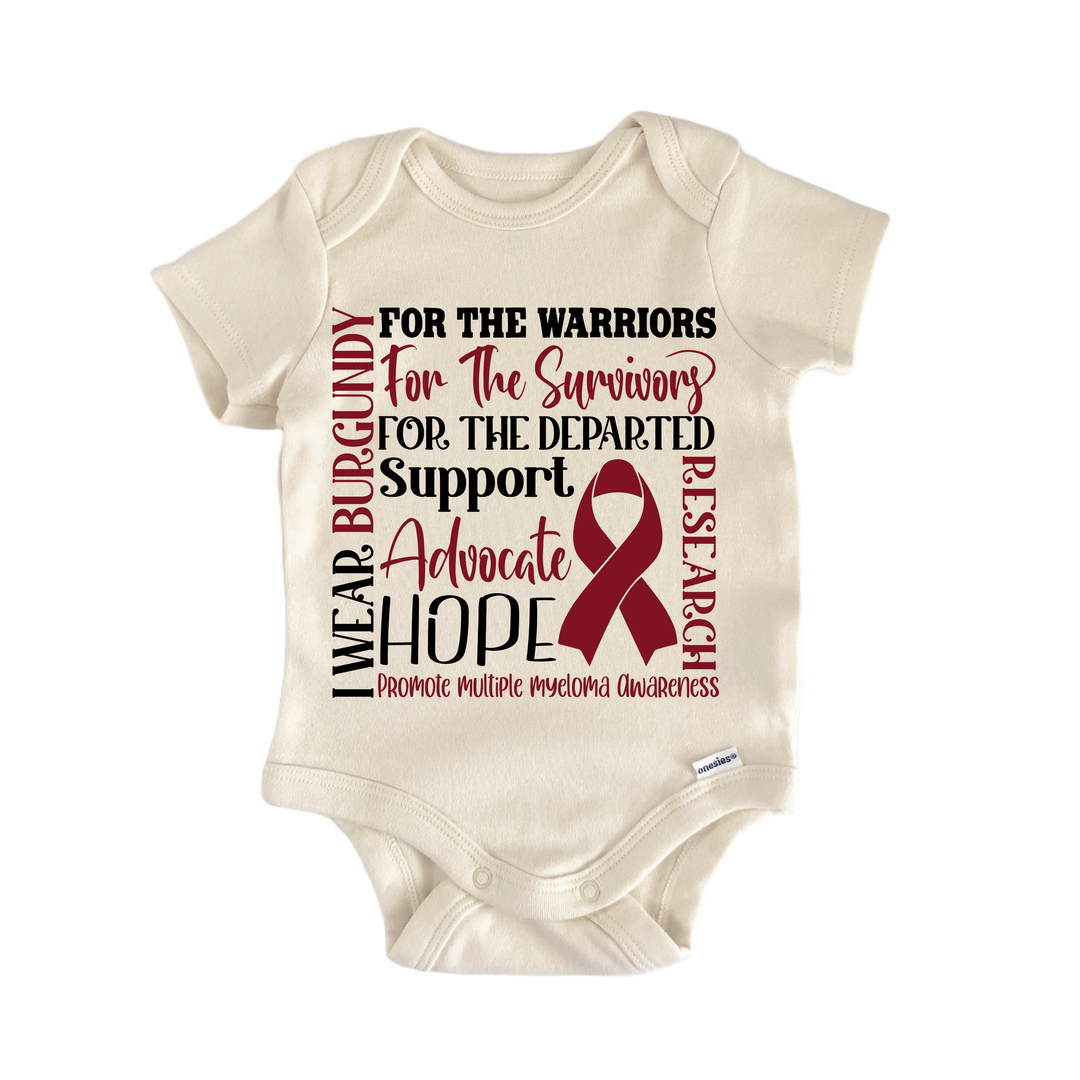 Multiple Myeloma Awareness Burgandy Ribbon - Baby Bodysuit  Funny Cute Onesie® | North Fork Forager LLC