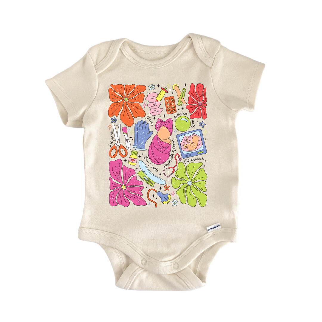 Nurse Floral Groovy - Baby Bodysuit  Funny Cute Onesie® | North Fork Forager LLC
