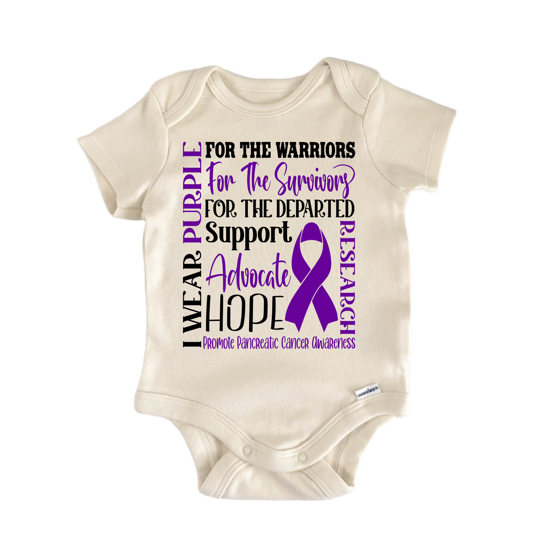 Pancreatic Cancer Awareness Purple Ribbon - Baby Bodysuit  Funny Cute Onesie® | North Fork Forager LLC