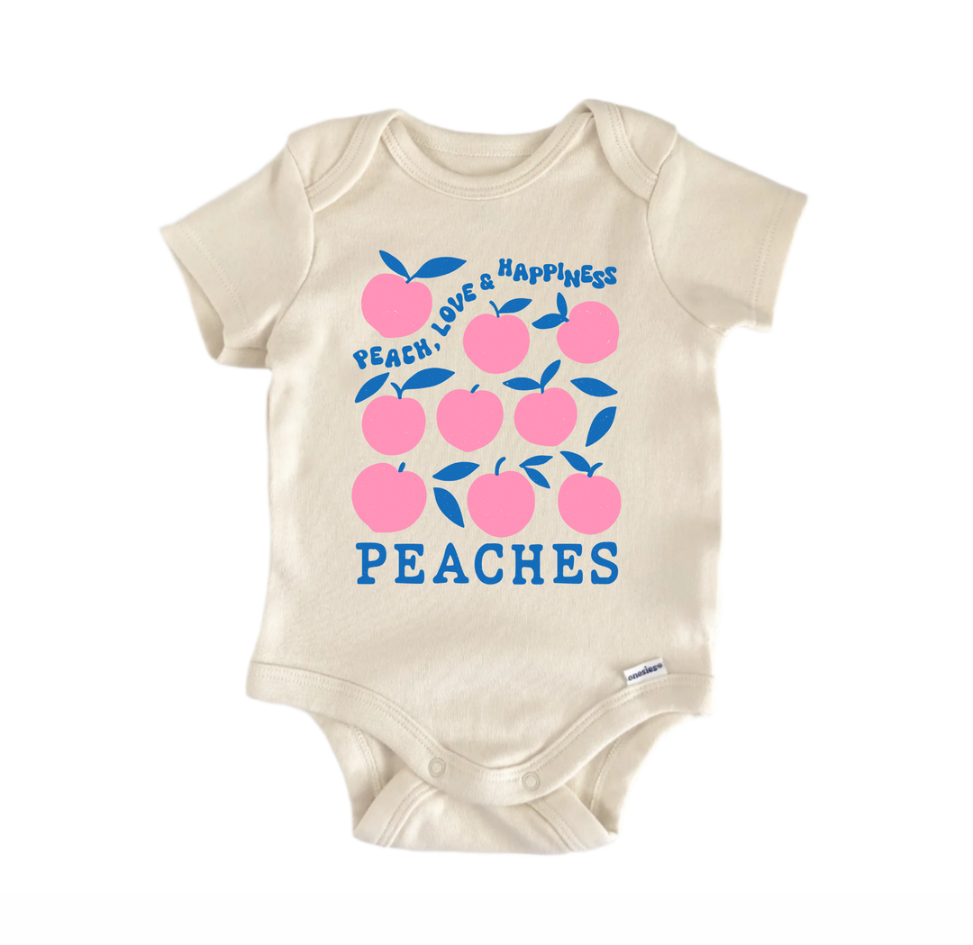 Peaches Fruit Retro - Baby Bodysuit  Funny Cute Onesie® | North Fork Forager LLC