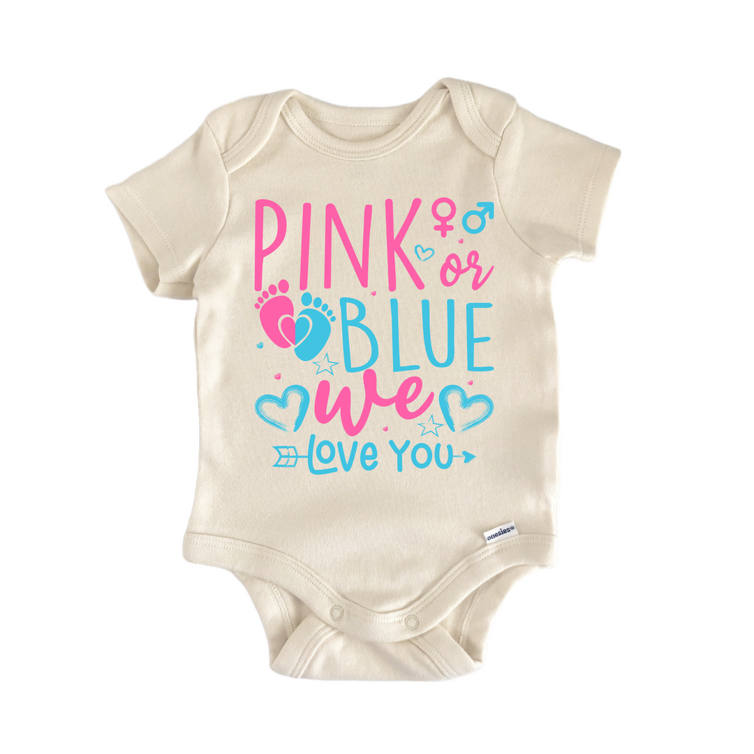 Pink Or Blue We Love You Gender Reveal - Baby Bodysuit  Funny Cute Onesie® | North Fork Forager LLC