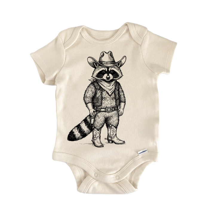 Raccoon Cowboy Feral Western Country - Baby Bodysuit  Funny Cute Onesie® | North Fork Forager LLC