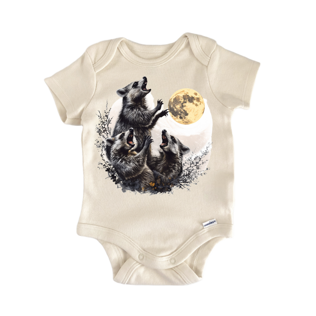 Raccoon Howling Moon Feral - Baby Bodysuit  Funny Cute Onesie® | North Fork Forager LLC
