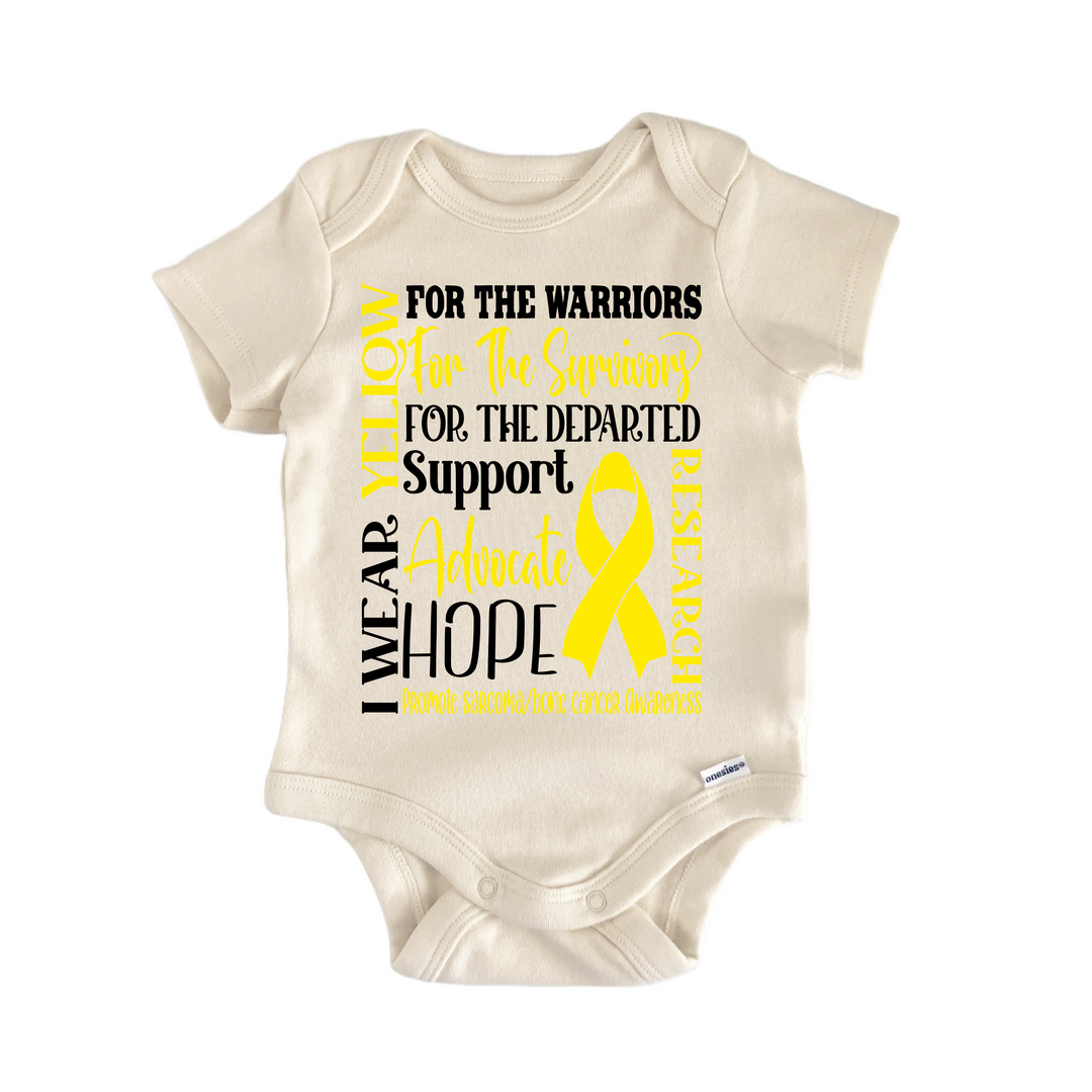 Sarcoma Bone Cancer Awareness Yellow Ribbon - Baby Bodysuit  Funny Cute Onesie® | North Fork Forager LLC