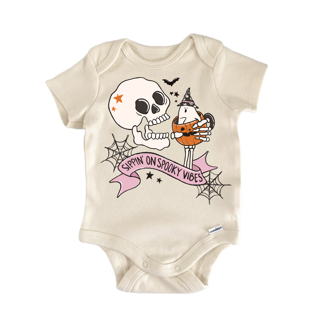 Sipping Spooky Vibes Halloween - Baby Bodysuit  Funny Cute Onesie® | North Fork Forager LLC
