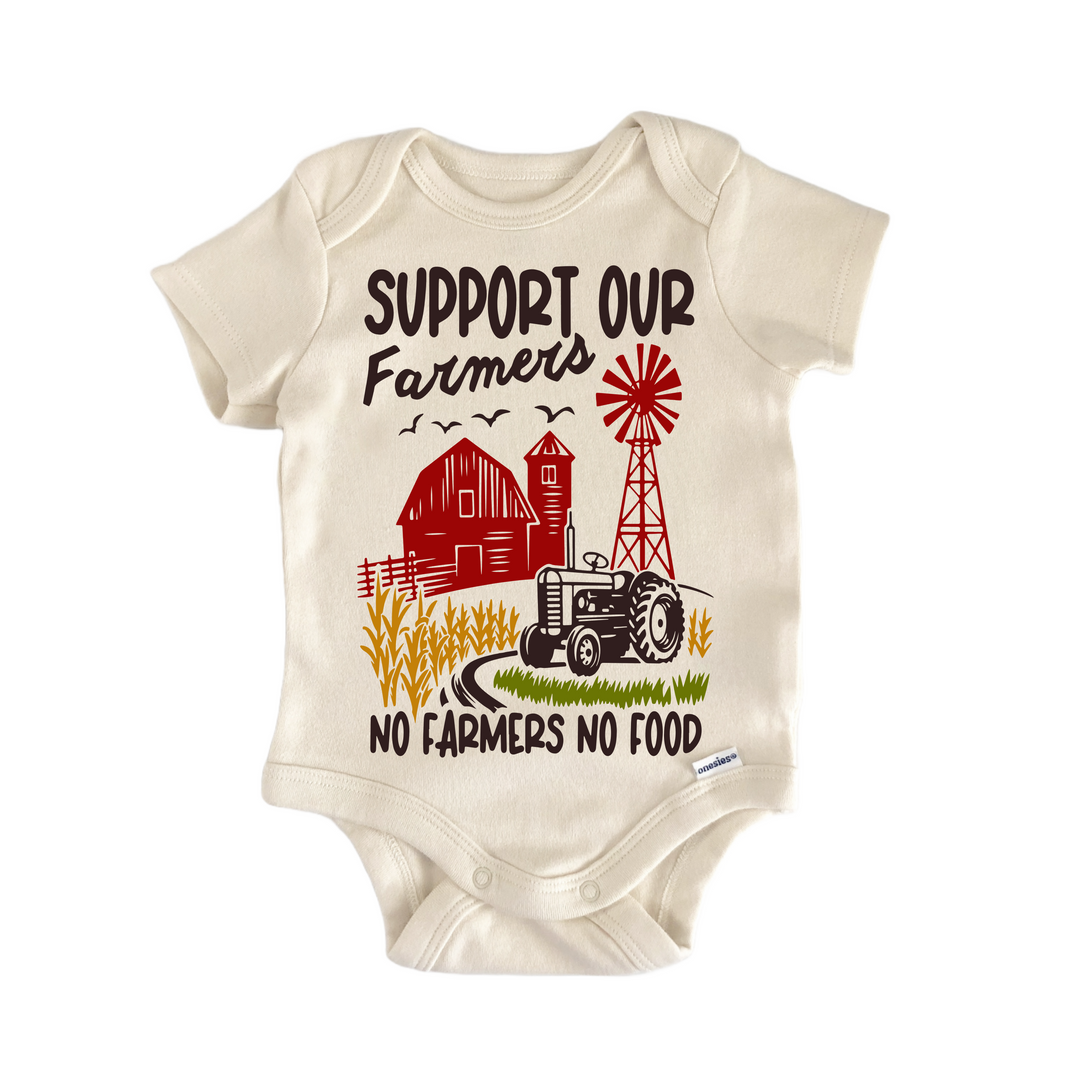 Support Our Farmers Farm Farming - Baby Bodysuit  Funny Cute Onesie® | North Fork Forager LLC