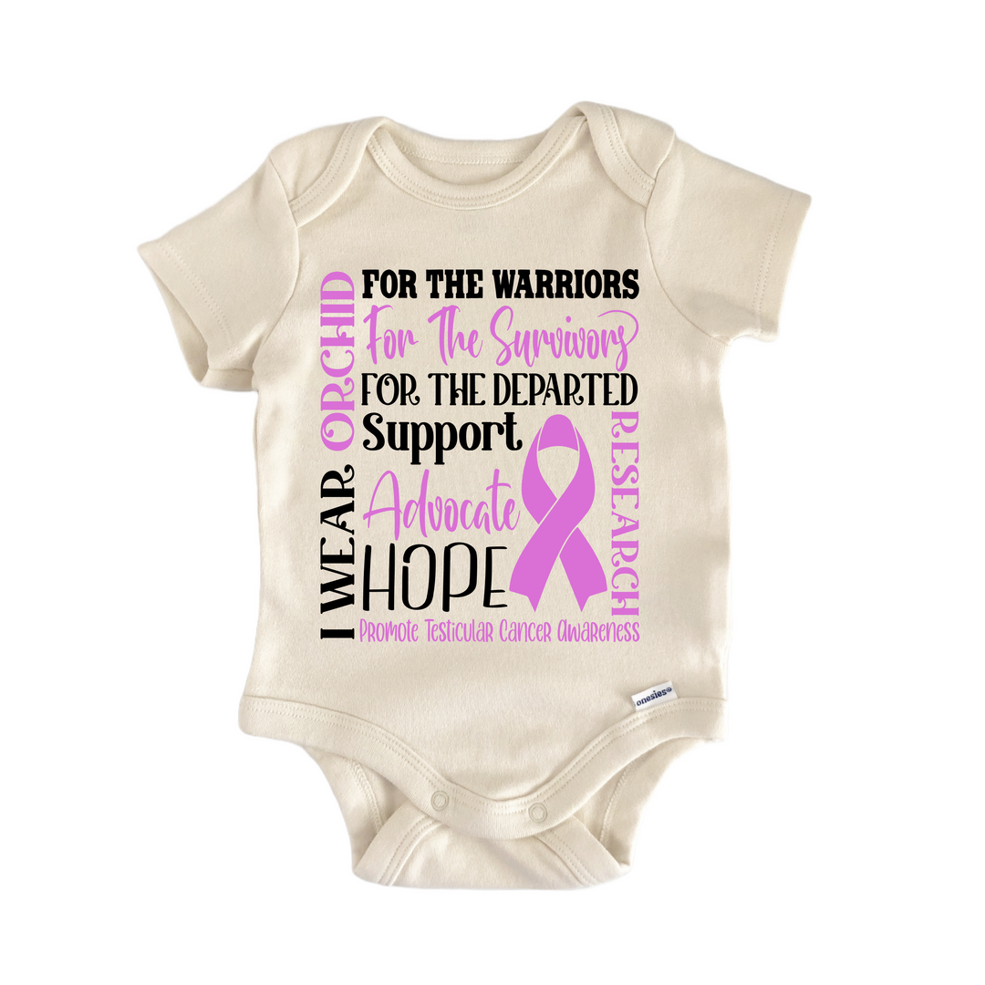 Testicular Cancer Awareness Orchid Ribbon - Baby Bodysuit  Funny Cute Onesie® | North Fork Forager LLC
