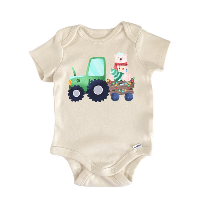 Tractor Christmas Tree Farm Farmer - Baby Bodysuit  Funny Cute Onesie® | North Fork Forager LLC