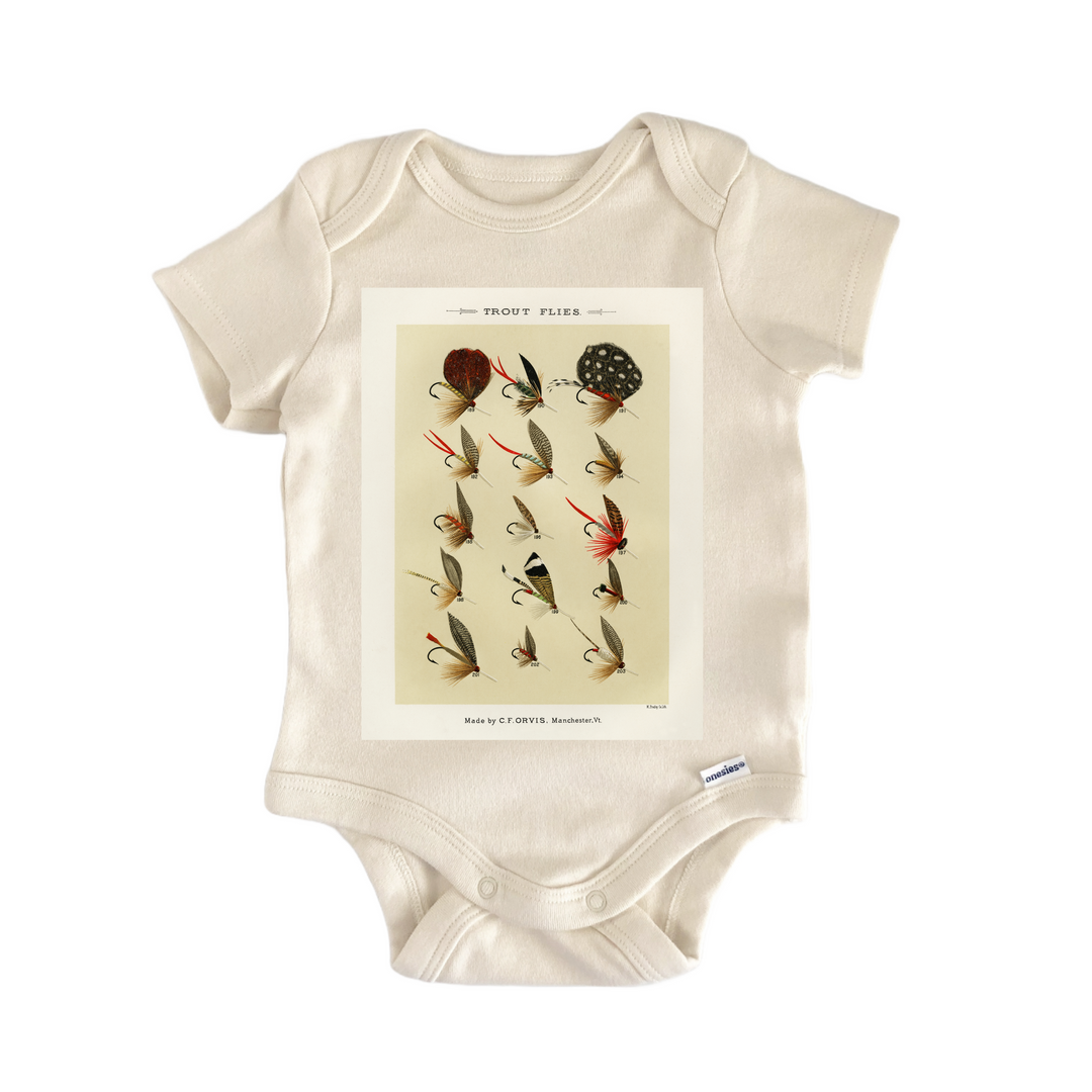 Trout Fly Fishing Flies Angler Bass - Baby Bodysuit  Funny Cute Onesie® | North Fork Forager LLC