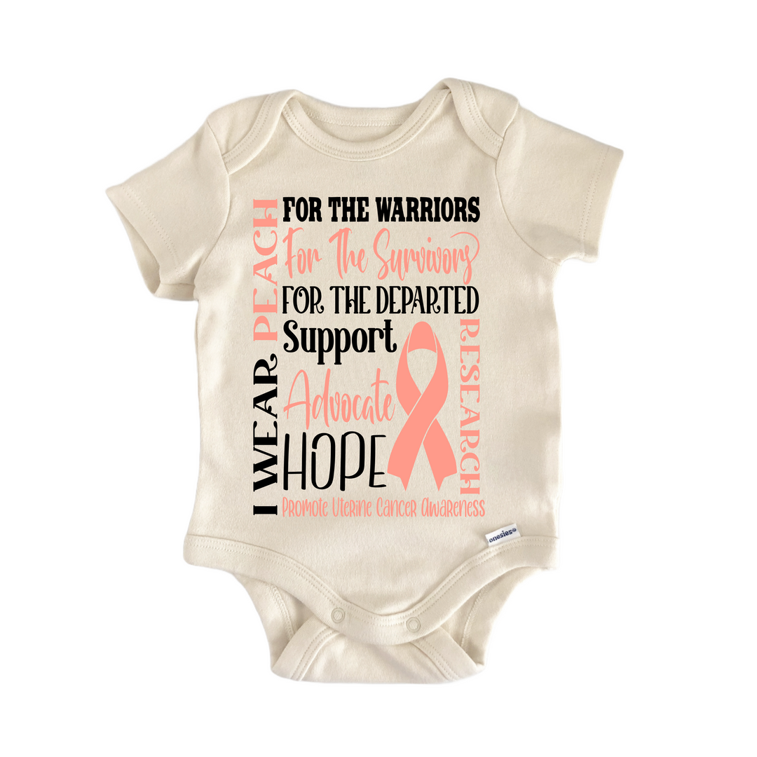 Uterine Cancer Awareness Peach Ribbon - Baby Bodysuit  Funny Cute Onesie® | North Fork Forager LLC